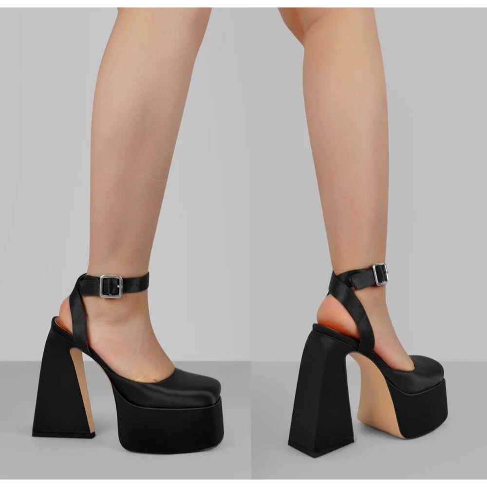 Ankle Strap Platform Chunky High Heel Pumps Drag Pleaser Black US 15 EU 46 (Z09)